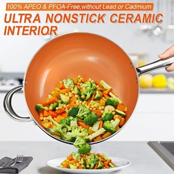 MICHELANGELO: 5 Qt/11" - Nonstick Wok/Stir Fry Pan w/ Lid + Basket + Steam Rack - Picture 6 of 11